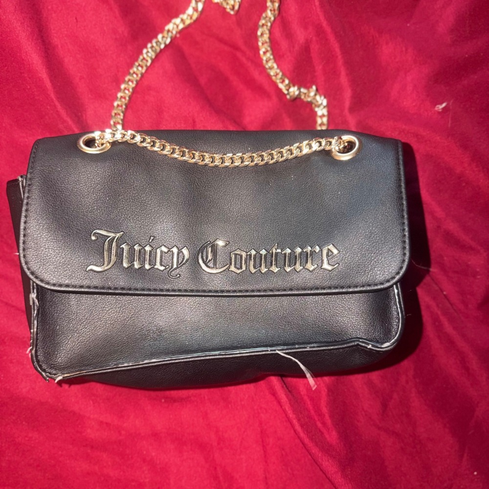 Juicy Couture Crossbody Bag Womens Small Black Gold Chain Y2K Glam Aesthetic